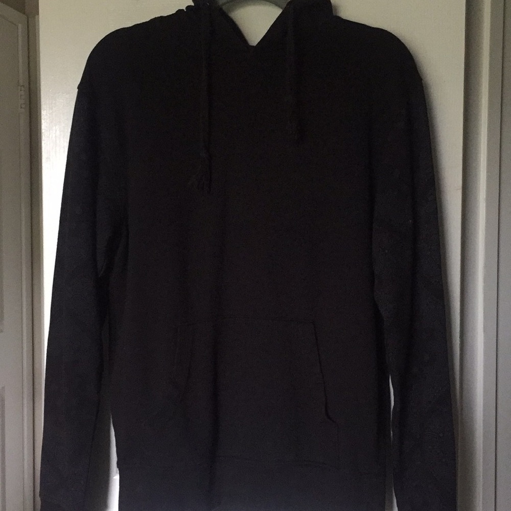Black hoodie with pattern on the sleeves